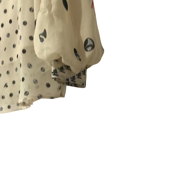 Women's Semi Sheer Polka Dot Blouse With Mock Turtleneck Light Cream/Beige Small - Picture 3 of 12